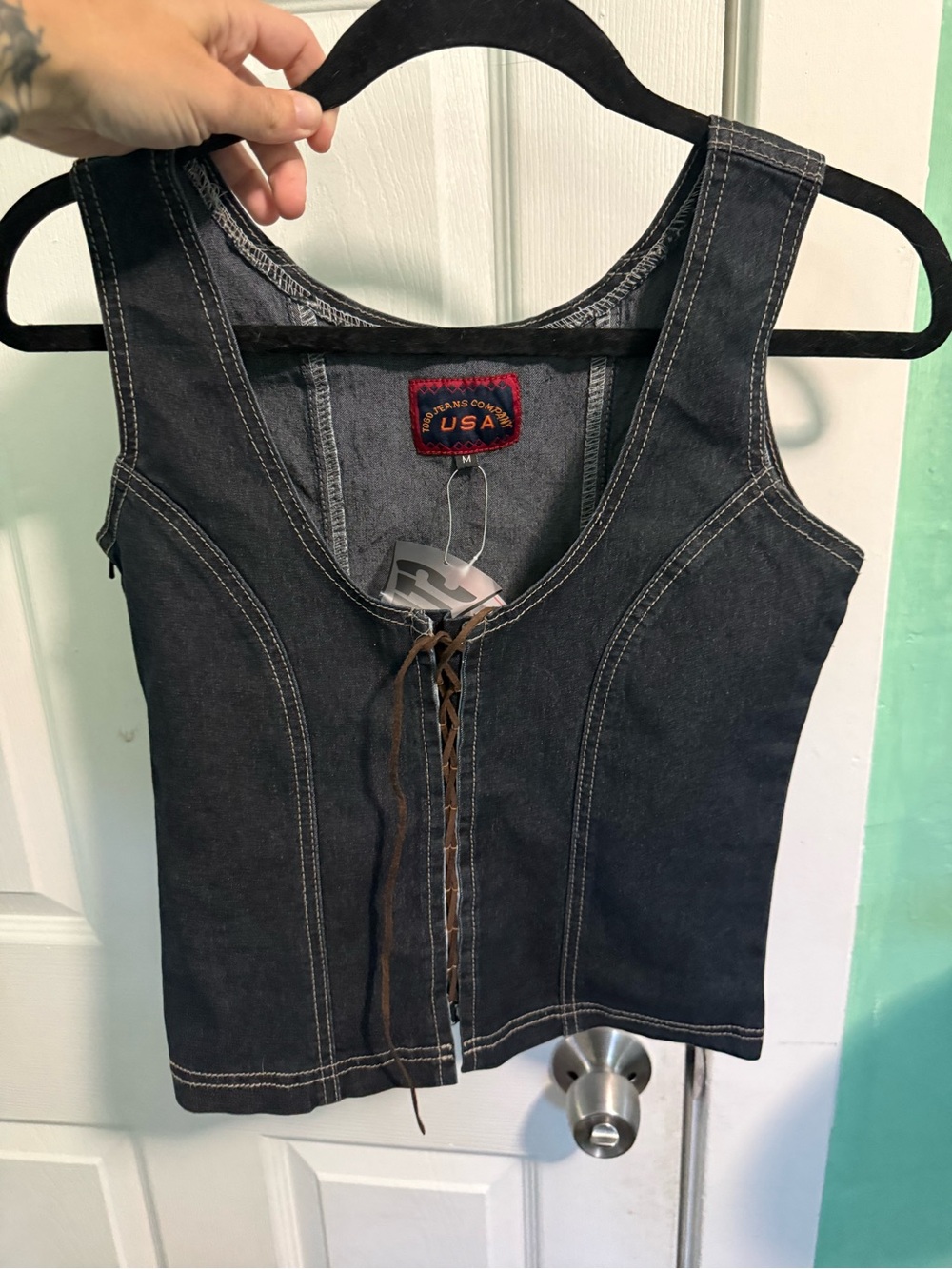 American Vintage Black Denim Lace-Up Tank deadstock nwt Y2K